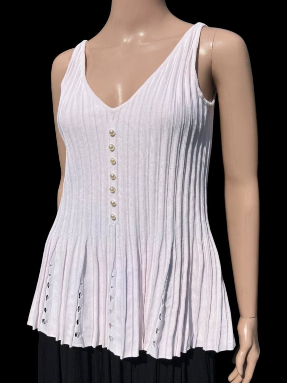 CHANEL Spring 2012 Karl Lagerfeld Pleated Knit Peplum Top Light Pink Size 42